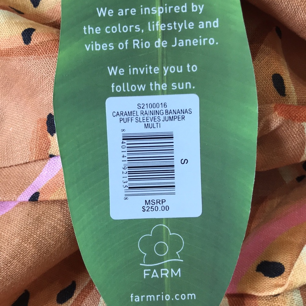 Farm Rio Carmel Raining Bananas Puff Sleeve Jumpsuit sizes S and M NWT - Picture 14 of 16